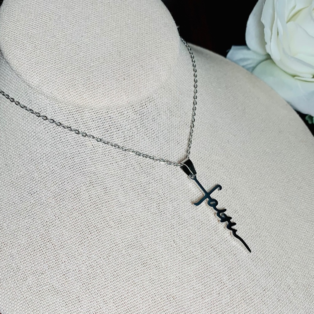 Shining Faith Cross Necklace, 17”-19” Stainless Steel Chain. - Picture 5 of 6
